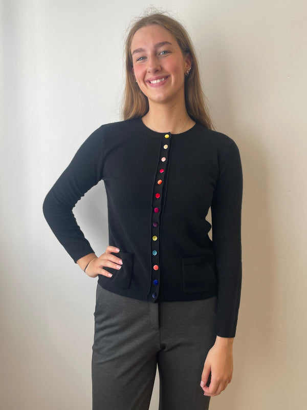 Noir Cashmere Cardigan with Velvet Buttons | Esthēme Cachemire