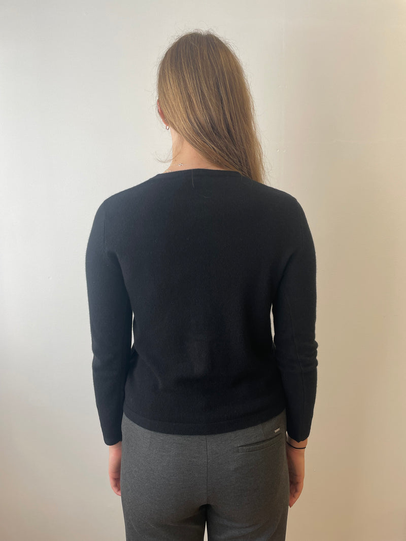 Noir Cashmere Cardigan with Velvet Buttons | Esthēme Cachemire