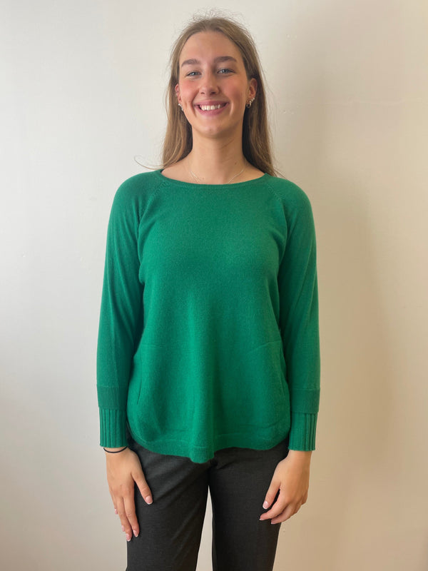 Billiard Green Layered Round Neck Cashmere Jumper | Esthēme Cachemire