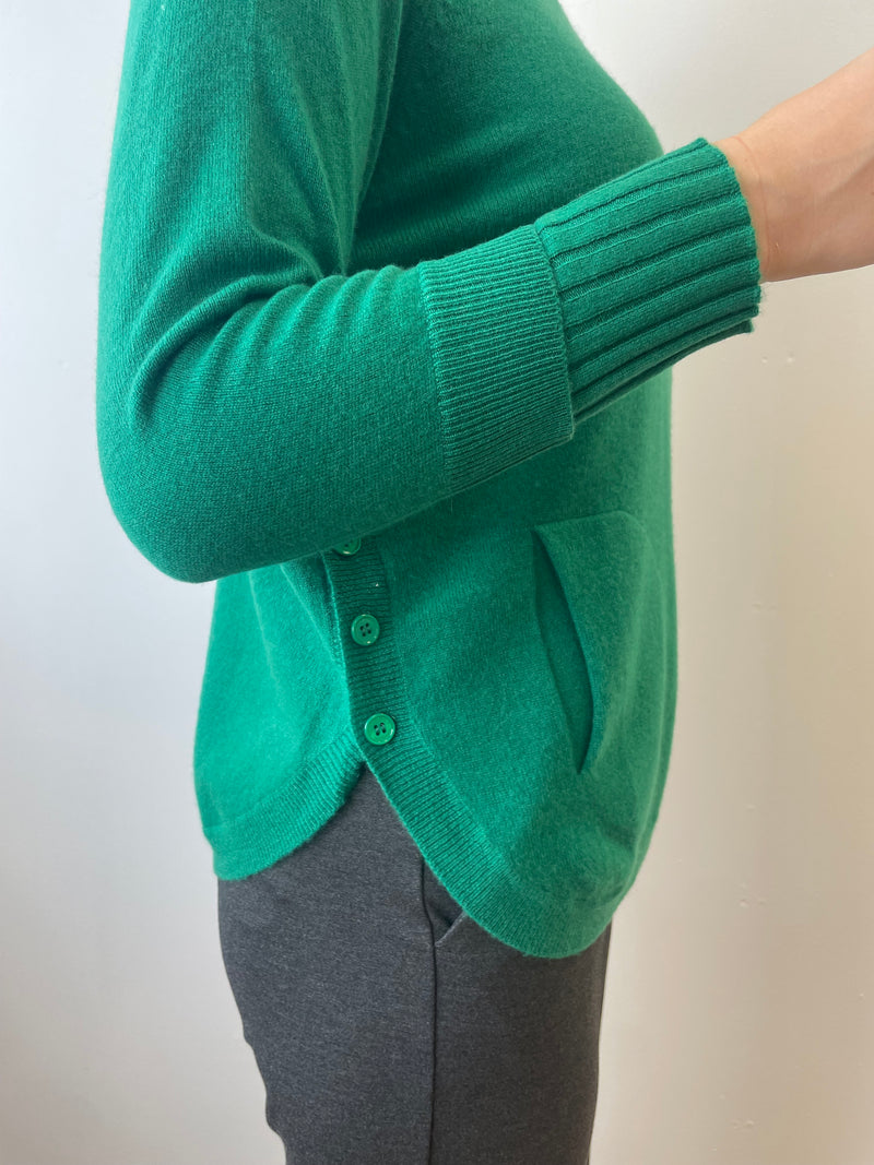 Billiard Green Layered Round Neck Cashmere Jumper | Esthēme Cachemire