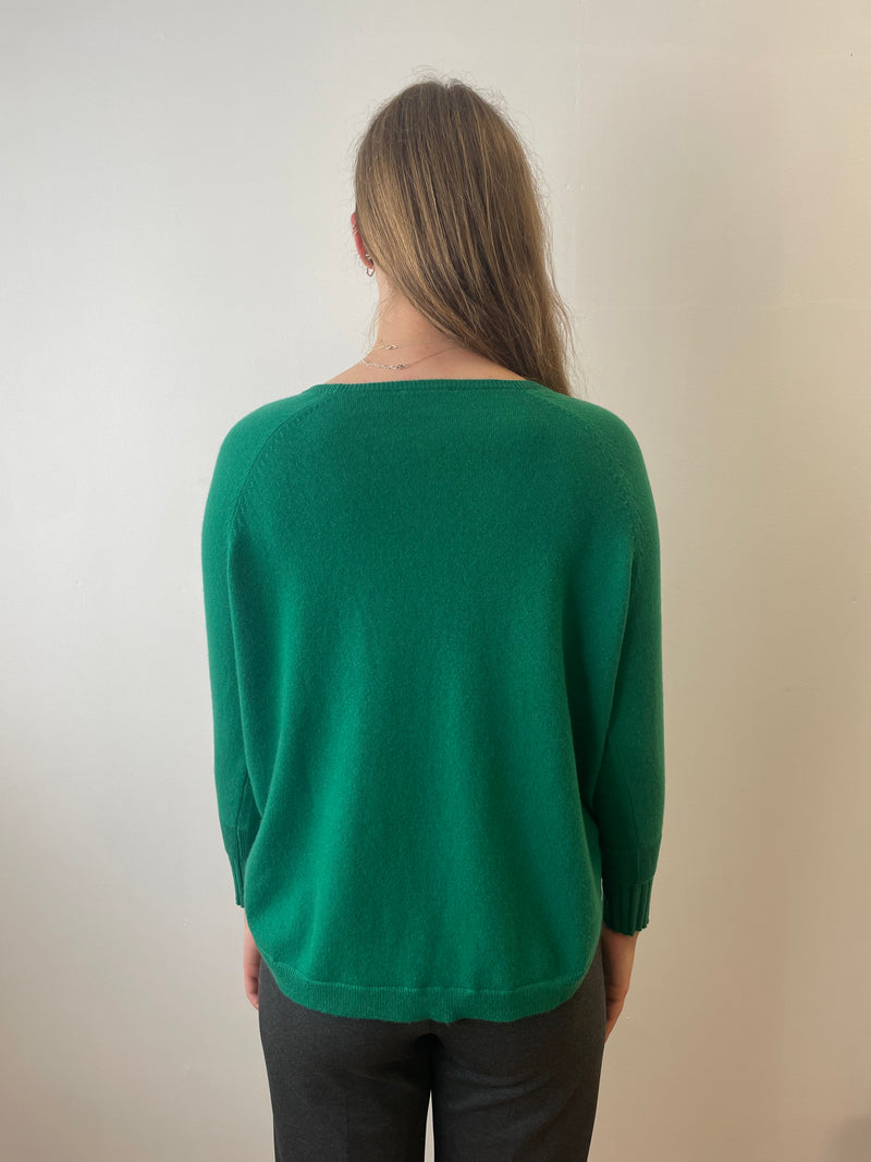 Billiard Green Layered Round Neck Cashmere Jumper | Esthēme Cachemire