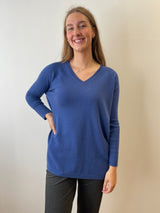 Atlantis Blue Relaxed V-Neck Cashmere Jumper | Esthēme Cachemire