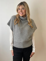 Grey Racoon Sleevless Polo Neck Jumper | Esthēme Cachemire