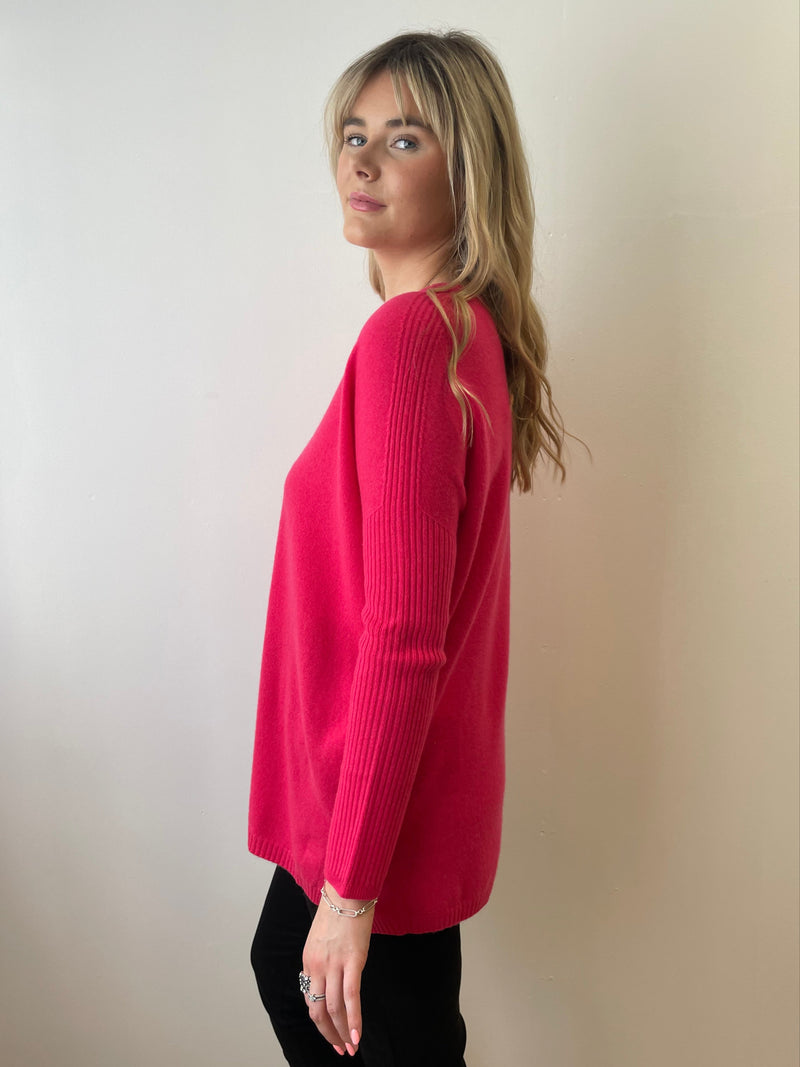 Barbie Pink Relaxed V-Neck Cashmere Jumper | Esthēme Cachemire