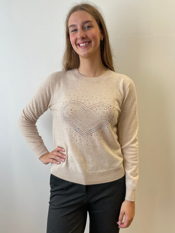 Love Heart Sparkle Cashmere Jumper in Lin | Esthēme Cachemire