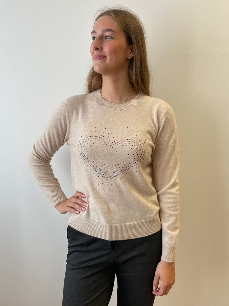 Love Heart Sparkle Cashmere Jumper in Lin | Esthēme Cachemire
