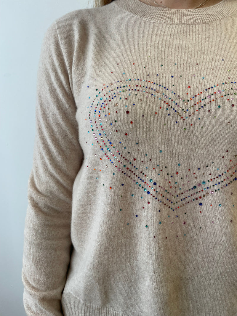 Love Heart Sparkle Cashmere Jumper in Lin | Esthēme Cachemire