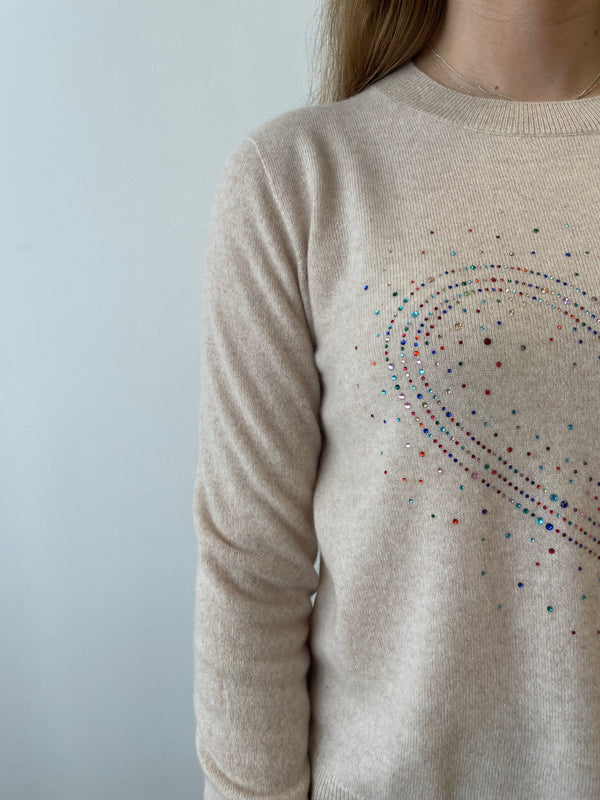 Love Heart Sparkle Cashmere Jumper in Lin | Esthēme Cachemire