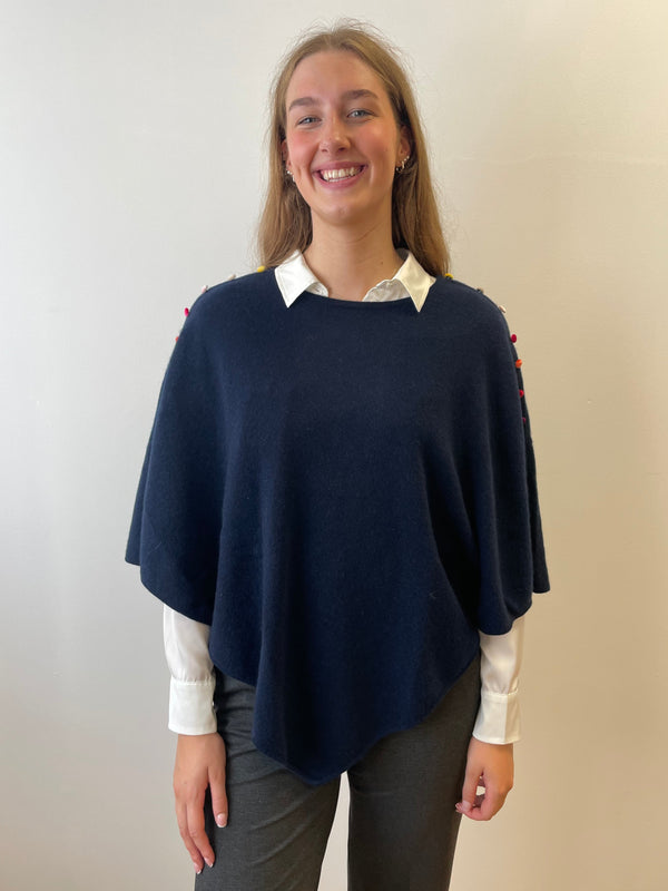 Nuit Cashmere Poncho with Velvet Buttons | Esthēme Cachemire