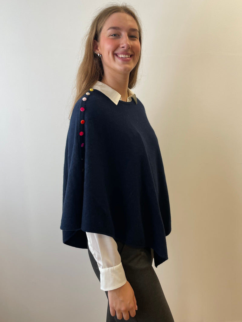 Nuit Cashmere Poncho with Velvet Buttons | Esthēme Cachemire