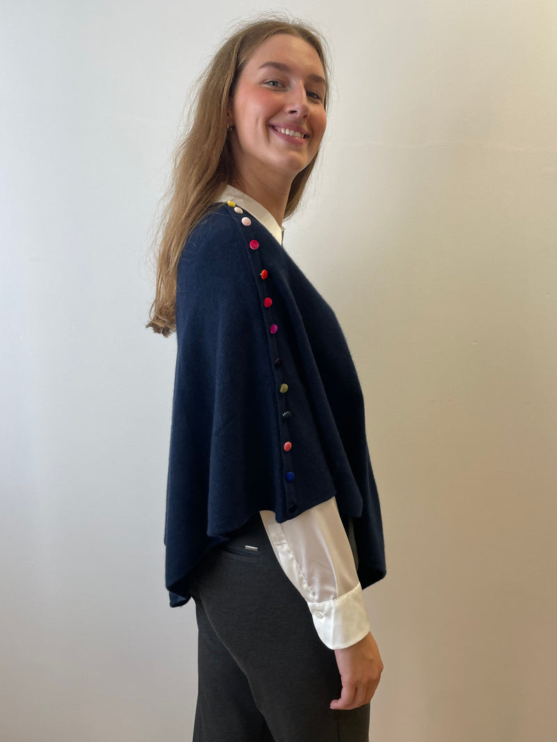 Nuit Cashmere Poncho with Velvet Buttons | Esthēme Cachemire