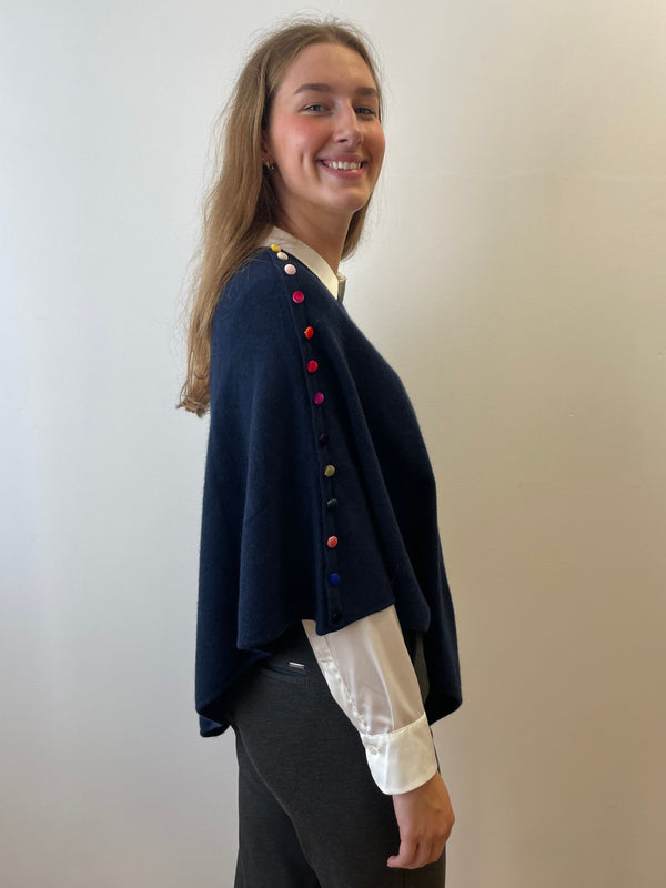 Nuit Cashmere Poncho with Velvet Buttons | Esthēme Cachemire