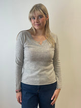 Grey Cashmer Jumper with V Buttons | Esthēme Cachemire