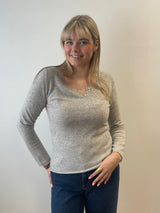 Grey Cashmer Jumper with V Buttons | Esthēme Cachemire