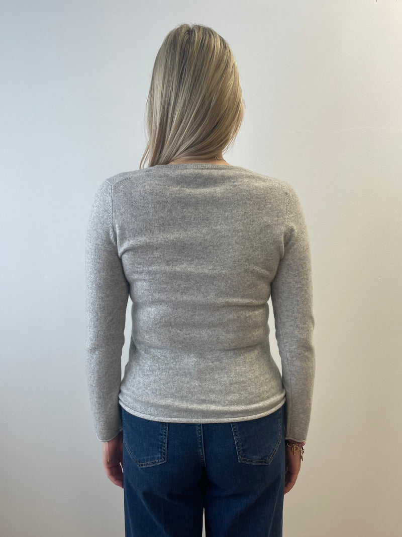 Grey Cashmer Jumper with V Buttons | Esthēme Cachemire