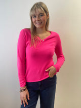 Pink Cashmere Jumper with V Buttons | Esthēme Cachemire
