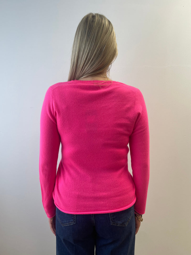Pink Cashmere Jumper with V Buttons | Esthēme Cachemire