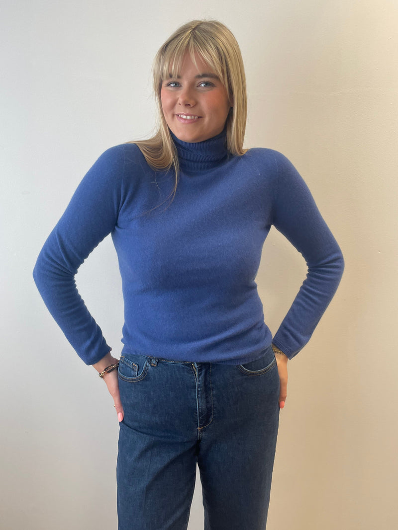Atlantis Blue Cashmere Polo Neck Jumper | Esthēme Cachemire