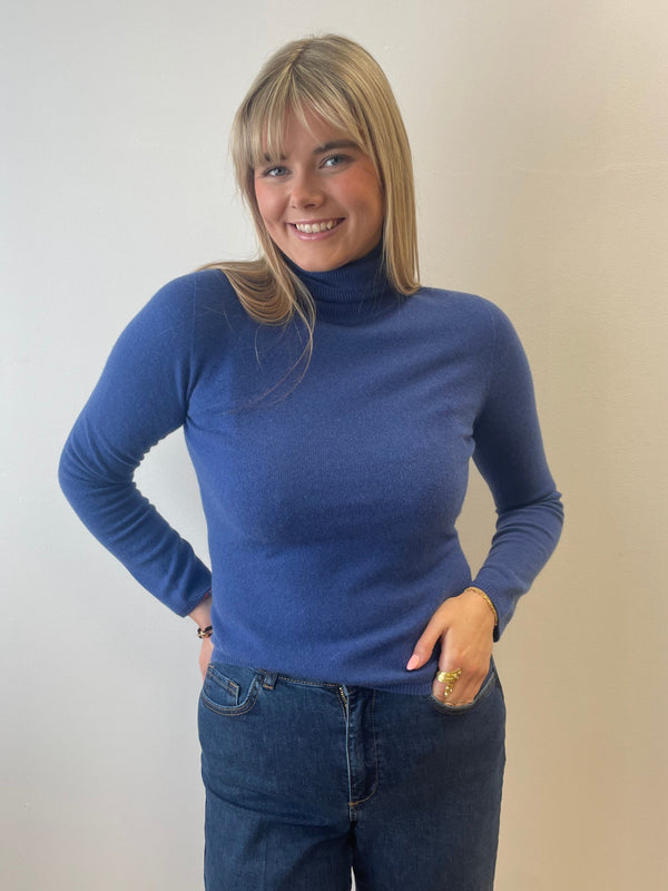 Atlantis Blue Cashmere Polo Neck Jumper | Esthēme Cachemire