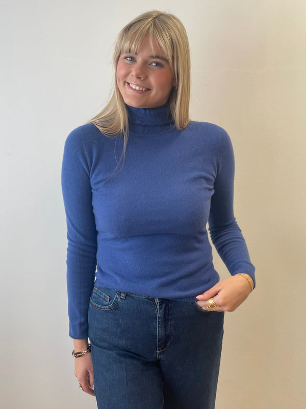Atlantis Blue Cashmere Polo Neck Jumper | Esthēme Cachemire