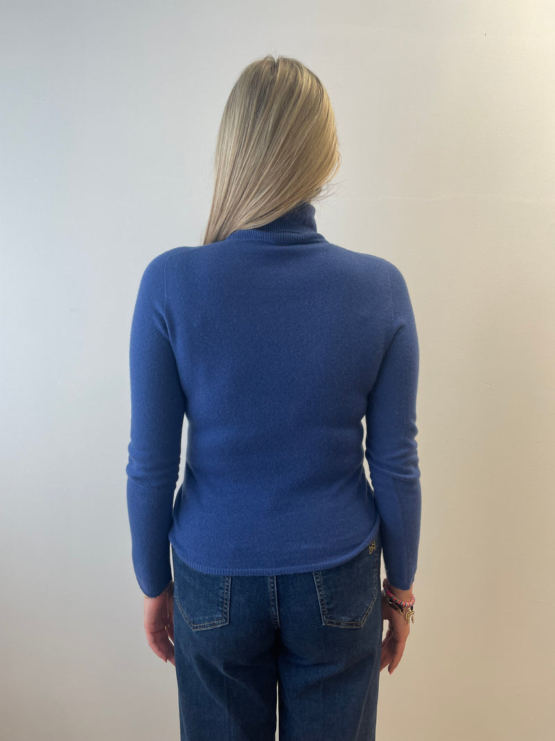 Atlantis Blue Cashmere Polo Neck Jumper | Esthēme Cachemire