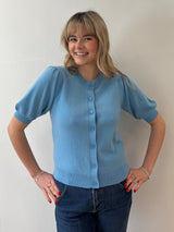 Blue Short Sleeved Cashmere Cardigan | Esthēme Cachemire