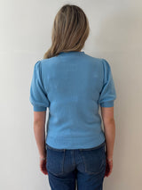 Blue Short Sleeved Cashmere Cardigan | Esthēme Cachemire