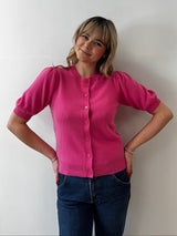 Pink Short Sleeved Cashmere Cardigan | Esthēme Cachemire