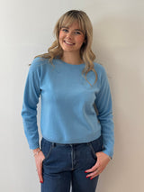 Sky Blue Round Neck Cashmere Jumper | Esthēme Cachemire