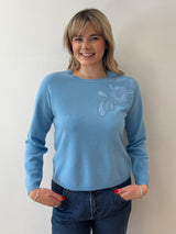 Blue Embroidered Cashmere Jumper | Esthēme Cachemire
