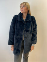 Navy Faux Fur Coat | Esthēme Cachemire