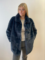 Navy Faux Fur Coat | Esthēme Cachemire