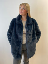 Navy Faux Fur Coat | Esthēme Cachemire