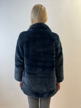 Navy Faux Fur Coat | Esthēme Cachemire