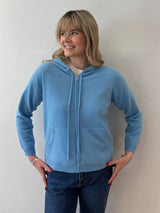 Blue Cashmere Zippy Hoodie | Esthēme Cachemire
