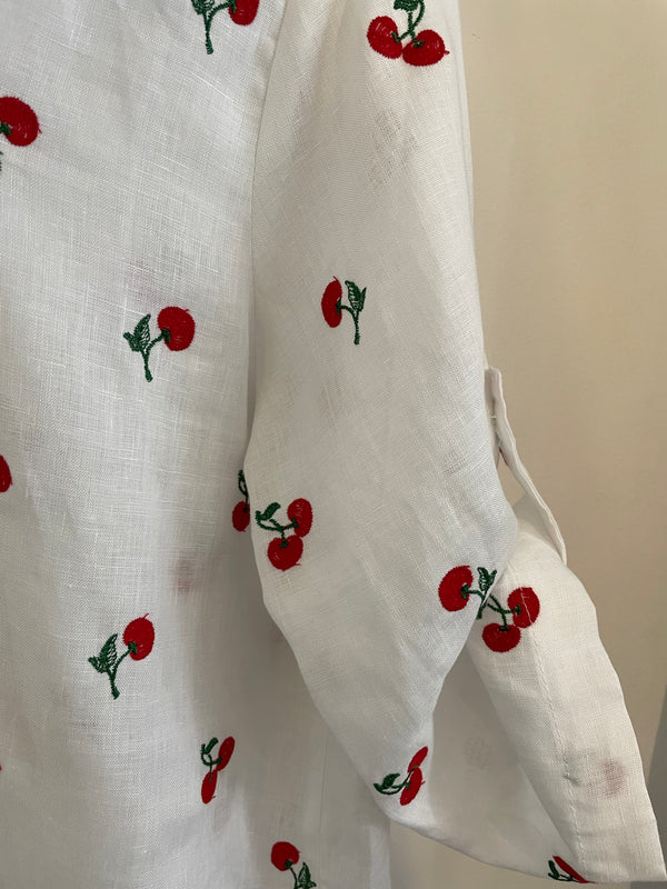 Millie Cherry Tie Front Linen Shirt | Sartoria Saracena