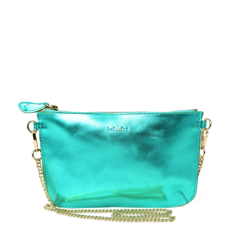 Izzy Emerald Metallic Cross Body Leather Bag | Bell & Fox at Sarah Thomson | Product Image