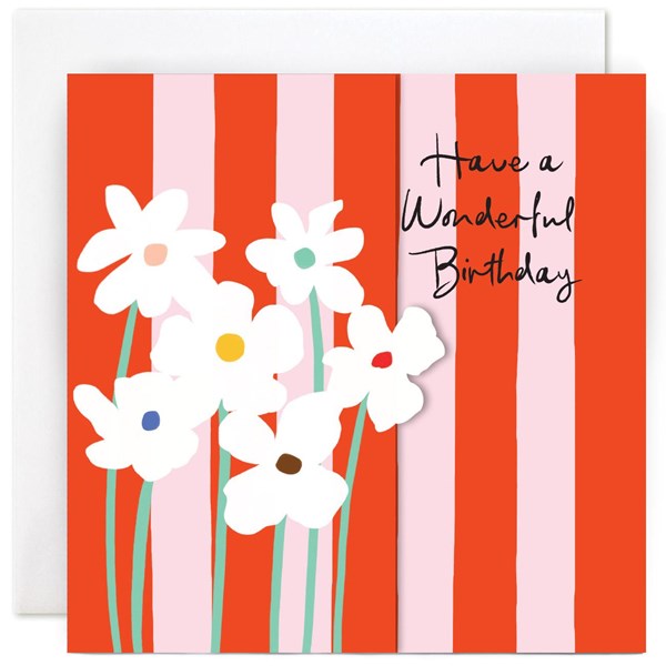 Flowers & Stripes "Have a Wonderful Birthday" Card | Susan O'Hanlon