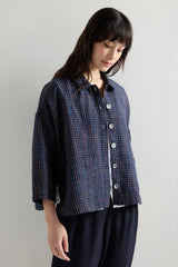 Navy Space Dye Check Boxy Jacket | Sahara