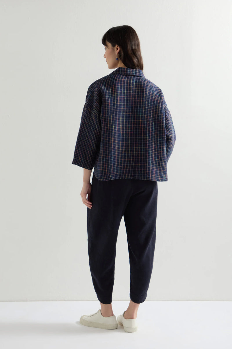 Navy Space Dye Check Boxy Jacket | Sahara