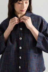 Navy Space Dye Check Boxy Jacket | Sahara