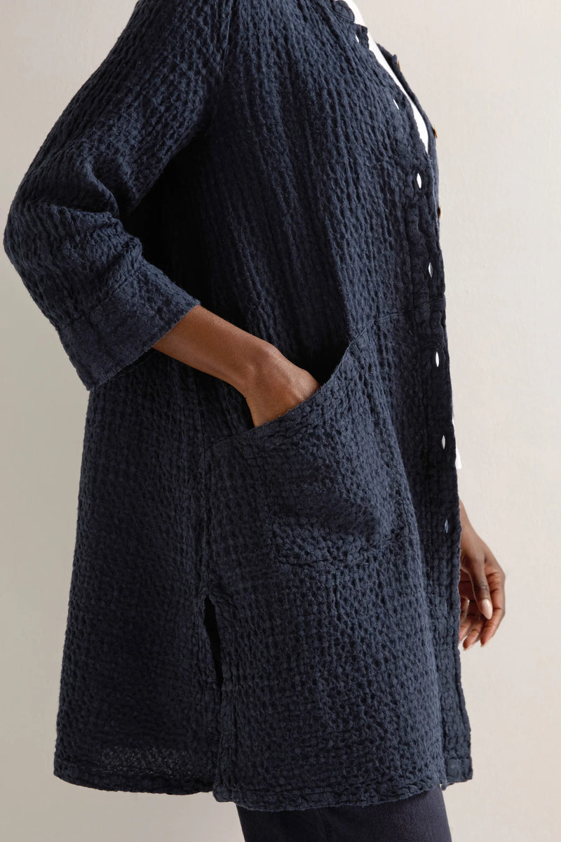 Night Waffle Linen Long Jacket | Sahara