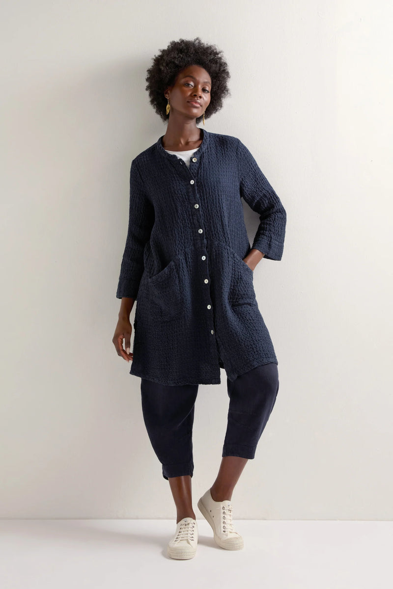 Night Waffle Linen Long Jacket | Sahara