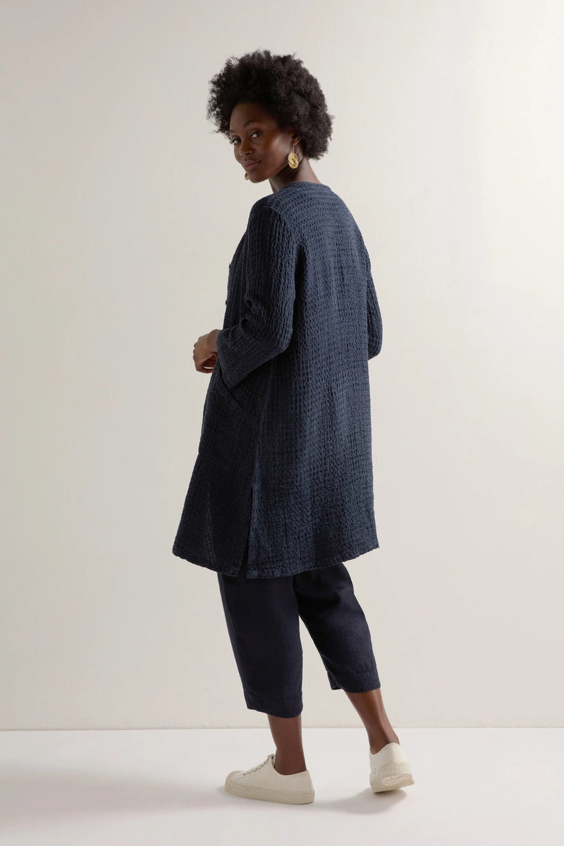 Night Waffle Linen Long Jacket | Sahara