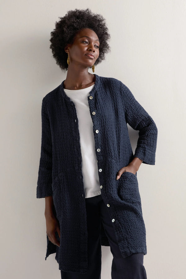 Night Waffle Linen Long Jacket | Sahara