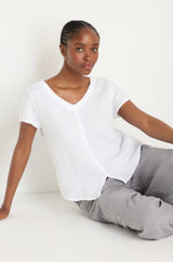 White Waffle Linen V-Neck Top | Sahara