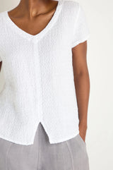 White Waffle Linen V-Neck Top | Sahara