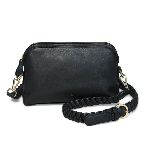 LAYLA Crossbody Bag with Hand Woven Strap in Black Leather | Bell & Fox