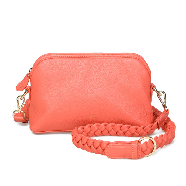 LAYLA Crossbody Bag with Hand Woven Strap in Coral Leather | Bell & Fox