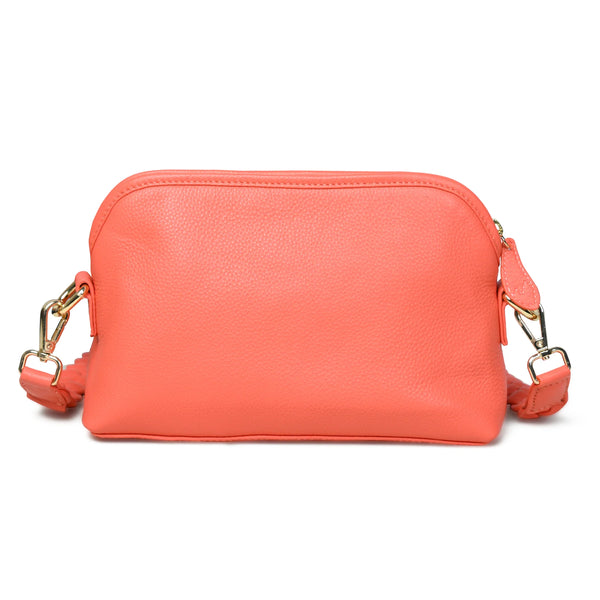 LAYLA Crossbody Bag with Hand Woven Strap in Coral Leather | Bell & Fox